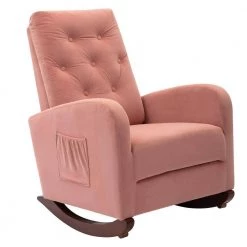 Pink Velvet Tufted Fabric Modern High Back Rocking Arm Chair (Set of 1) by Kahomvis 11 Pink Velvet Tufted Fabric Modern High Back Rocking Arm Chair (Set of 1) by Kahomvis -Kahomvis Sales Store pink kahomvis rockers gliders ottomans bb lkwf 61aab c3 1000
