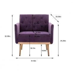 Purple Velvet Upholstered Tufted Arm Chair, Rose Golden Iron Feet Single Sofa (Set of 1) by Kahomvis -Kahomvis Sales Store purple kahomvis accent chairs cm lkw3 8882 44 1000
