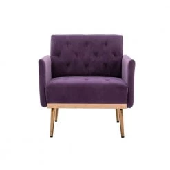 Purple Velvet Upholstered Tufted Arm Chair, Rose Golden Iron Feet Single Sofa (Set of 1) by Kahomvis