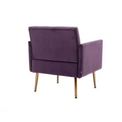 Purple Velvet Upholstered Tufted Arm Chair, Rose Golden Iron Feet Single Sofa (Set of 1) by Kahomvis -Kahomvis Sales Store purple kahomvis accent chairs cm lkw3 8882 66 1000