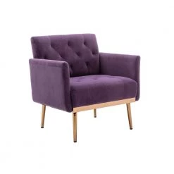 Purple Velvet Upholstered Tufted Arm Chair, Rose Golden Iron Feet Single Sofa (Set of 1) by Kahomvis -Kahomvis Sales Store purple kahomvis accent chairs cm lkw3 8882 c3 1000