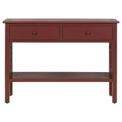 41.7 in. Red Pine Solid Wood Rectangle Console Table with 2 Drawers and Shelf by Kahomvis