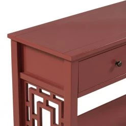 41.7 in. Red Pine Solid Wood Rectangle Console Table with 2 Drawers and Shelf by Kahomvis -Kahomvis Sales Store red kahomvis console tables u lkwf2 87aar fa 1000