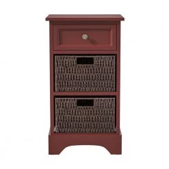 15 in. Red Tall Rectangle Wood End Table with Drawer and Baskets by Kahomvis