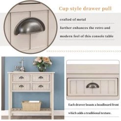 31.7 in. Retro Gray Standard Rectangle Wood Console Table with Bottom-Shelf and Storage-Drawers by Kahomvis -Kahomvis Sales Store retro gray kahomvis console tables tre lkwf 62aae 1f 1000