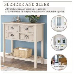 31.7 in. Retro Gray Standard Rectangle Wood Console Table with Bottom-Shelf and Storage-Drawers by Kahomvis -Kahomvis Sales Store retro gray kahomvis console tables tre lkwf 62aae 4f 1000