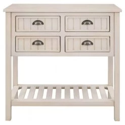 31.7 in. Retro Gray Standard Rectangle Wood Console Table with Bottom-Shelf and Storage-Drawers by Kahomvis