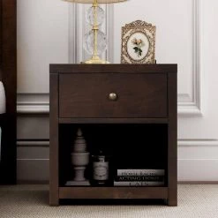 1-Drawer Rich Brown Nightstand 25 in. H x 22 in. W x 17 in. D by Kahomvis -Kahomvis Sales Store rich brown kahomvis nightstands bb lkwf1 3aad 31 1000