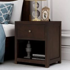 1-Drawer Rich Brown Nightstand 25 in. H x 22 in. W x 17 in. D by Kahomvis -Kahomvis Sales Store rich brown kahomvis nightstands bb lkwf1 3aad 4f 1000