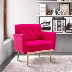 Rose Red Velvet Upholstered Tufted Arm Chair, Rose Golden Iron Feet Single Sofa (Set of 1) by Kahomvis 17 Rose Red Velvet Upholstered Tufted Arm Chair, Rose Golden Iron Feet Single Sofa (Set of 1) by Kahomvis -Kahomvis Sales Store rose red kahomvis accent chairs cm lkw3 8883 31 1000