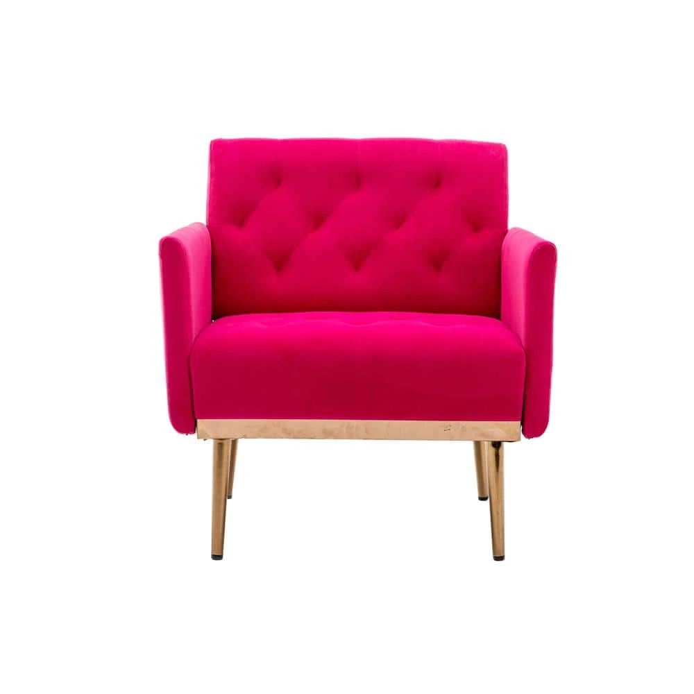 Rose Red Velvet Upholstered Tufted Arm Chair, Rose Golden Iron Feet Single Sofa (Set of 1) by Kahomvis 1 Rose Red Velvet Upholstered Tufted Arm Chair, Rose Golden Iron Feet Single Sofa (Set of 1) by Kahomvis