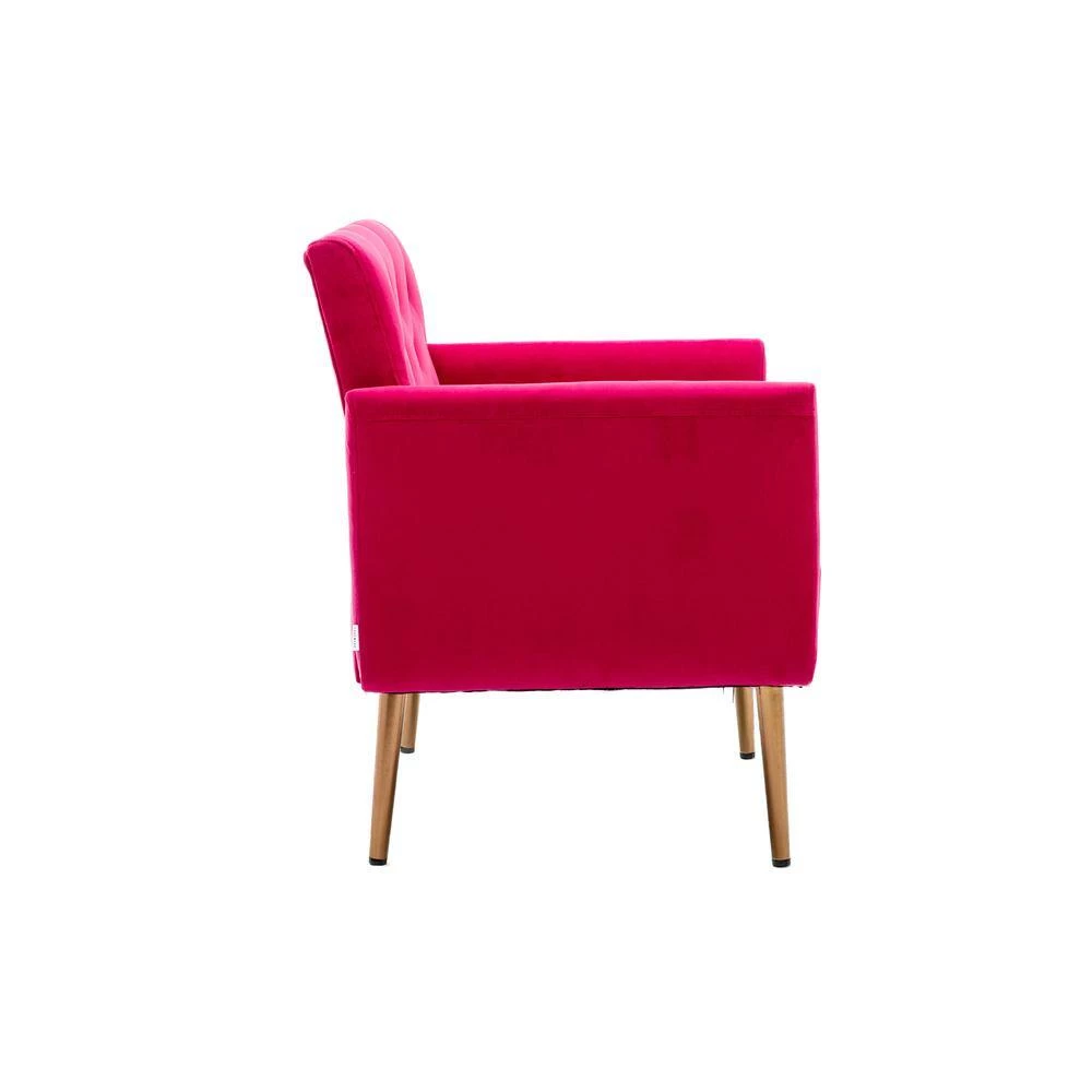 Rose Red Velvet Upholstered Tufted Arm Chair, Rose Golden Iron Feet Single Sofa (Set of 1) by Kahomvis 2 Rose Red Velvet Upholstered Tufted Arm Chair, Rose Golden Iron Feet Single Sofa (Set of 1) by Kahomvis - Image 2