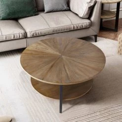 35.27 in. Rustic Brown Round Wood Coffee Table with Storage Shelf by Kahomvis -Kahomvis Sales Store rustic brown kahomvis coffee tables lzx lkwfz 338 31 1000