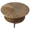 35.27 in. Rustic Brown Round Wood Coffee Table with Storage Shelf by Kahomvis