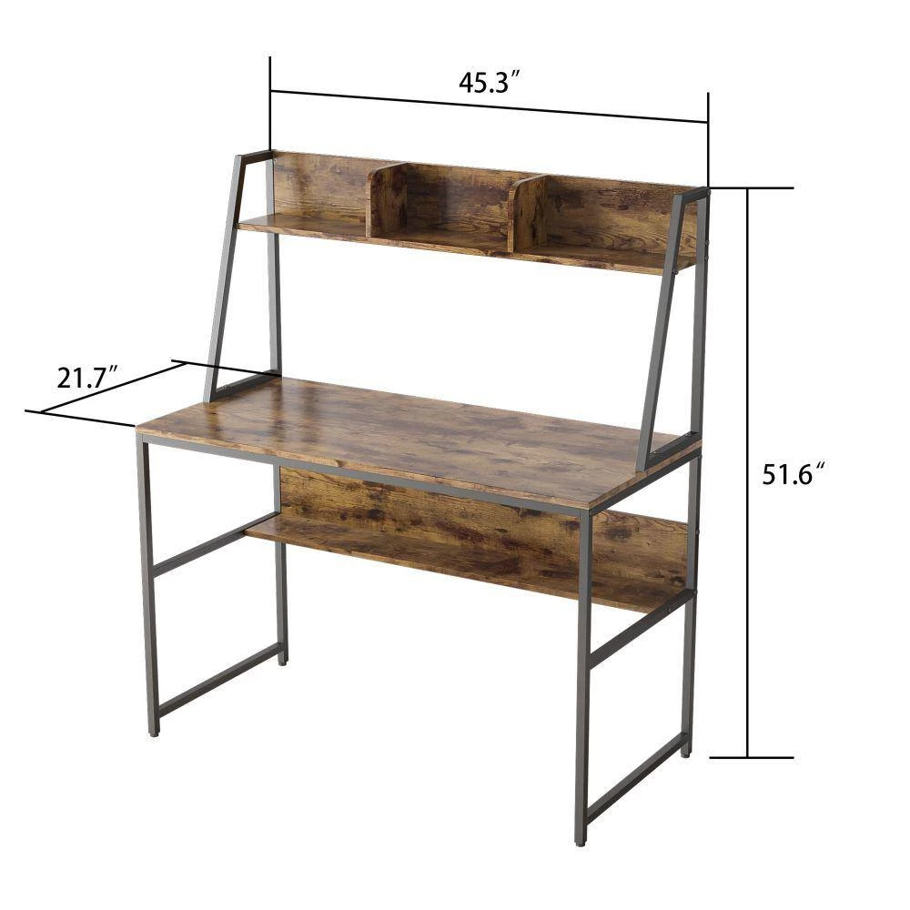 45.3 in. Retangular Industrial Rustic Brown Wood Computer Desk with Storage Shelves by Kahomvis 6 45.3 in. Retangular Industrial Rustic Brown Wood Computer Desk with Storage Shelves by Kahomvis - Image 6