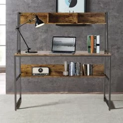 45.3 in. Retangular Industrial Rustic Brown Wood Computer Desk with Storage Shelves by Kahomvis 13 45.3 in. Retangular Industrial Rustic Brown Wood Computer Desk with Storage Shelves by Kahomvis -Kahomvis Sales Store rustic brown kahomvis computer desks sai lkw7 1089 31 1000