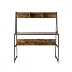 45.3 in. Retangular Industrial Rustic Brown Wood Computer Desk with Storage Shelves by Kahomvis