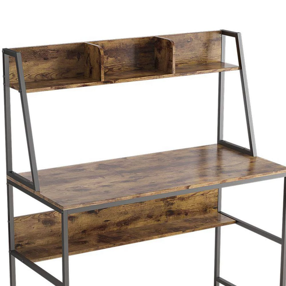 45.3 in. Retangular Industrial Rustic Brown Wood Computer Desk with Storage Shelves by Kahomvis 3 45.3 in. Retangular Industrial Rustic Brown Wood Computer Desk with Storage Shelves by Kahomvis - Image 3