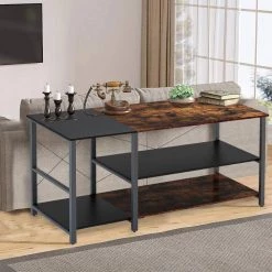 48.7 in. Rustic Brown Rectangle Wood Console Table with Storage Shelf and Metal Frame by Kahomvis -Kahomvis Sales Store rustic brown kahomvis console tables lzx lkdp 01cm 31 1000