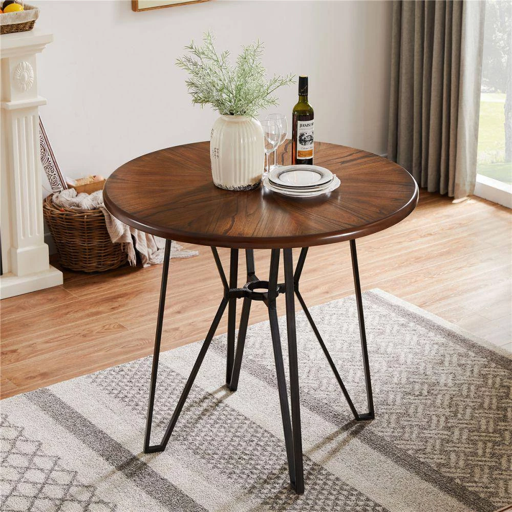 40 in. Round Rustic Brown Wood Top with Metal Frame (Seats 4) by Kahomvis 8 40 in. Round Rustic Brown Wood Top with Metal Frame (Seats 4) by Kahomvis - Image 8