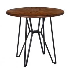 40 in. Round Rustic Brown Wood Top with Metal Frame (Seats 4) by Kahomvis