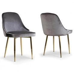 Alpha Sandy Brown Velvet Chair with Brushed Golden Steel Legs (Set of 2) by Glamour Home
