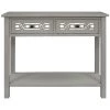 35 in. Silver Distressed Standard Rectangle Wood Console Table with Hollow-Out Decoration-Drawers and-Shelf by Kahomvis