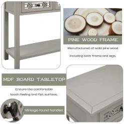35 in. Silver Distressed Standard Rectangle Wood Console Table with Hollow-Out Decoration-Drawers and-Shelf by Kahomvis 21 35 in. Silver Distressed Standard Rectangle Wood Console Table with Hollow-Out Decoration-Drawers and-Shelf by Kahomvis -Kahomvis Sales Store silver distressed finish kahomvis console tables tre lkwf 10aan fa 1000