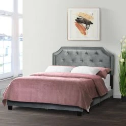 Aria Silver Grey Velvet Queen Bed with Piping and Button Tufting by Glamour Home 9 Aria Silver Grey Velvet Queen Bed with Piping and Button Tufting by Glamour Home -Kahomvis Sales Store silver grey glamour home panel beds ghub 1368 31 1000