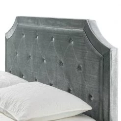 Aria Silver Grey Velvet Queen Bed with Piping and Button Tufting by Glamour Home 8 Aria Silver Grey Velvet Queen Bed with Piping and Button Tufting by Glamour Home -Kahomvis Sales Store silver grey glamour home panel beds ghub 1368 4f 1000