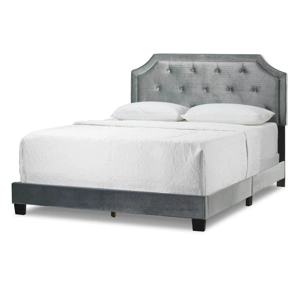 Aria Silver Grey Velvet Queen Bed with Piping and Button Tufting by Glamour Home 1 Aria Silver Grey Velvet Queen Bed with Piping and Button Tufting by Glamour Home