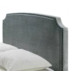 Arezo Silver Grey Velvet Queen Bed with Black Nail Head Trim by Glamour Home -Kahomvis Sales Store silver grey glamour home panel beds ghub 1374 1f 1000