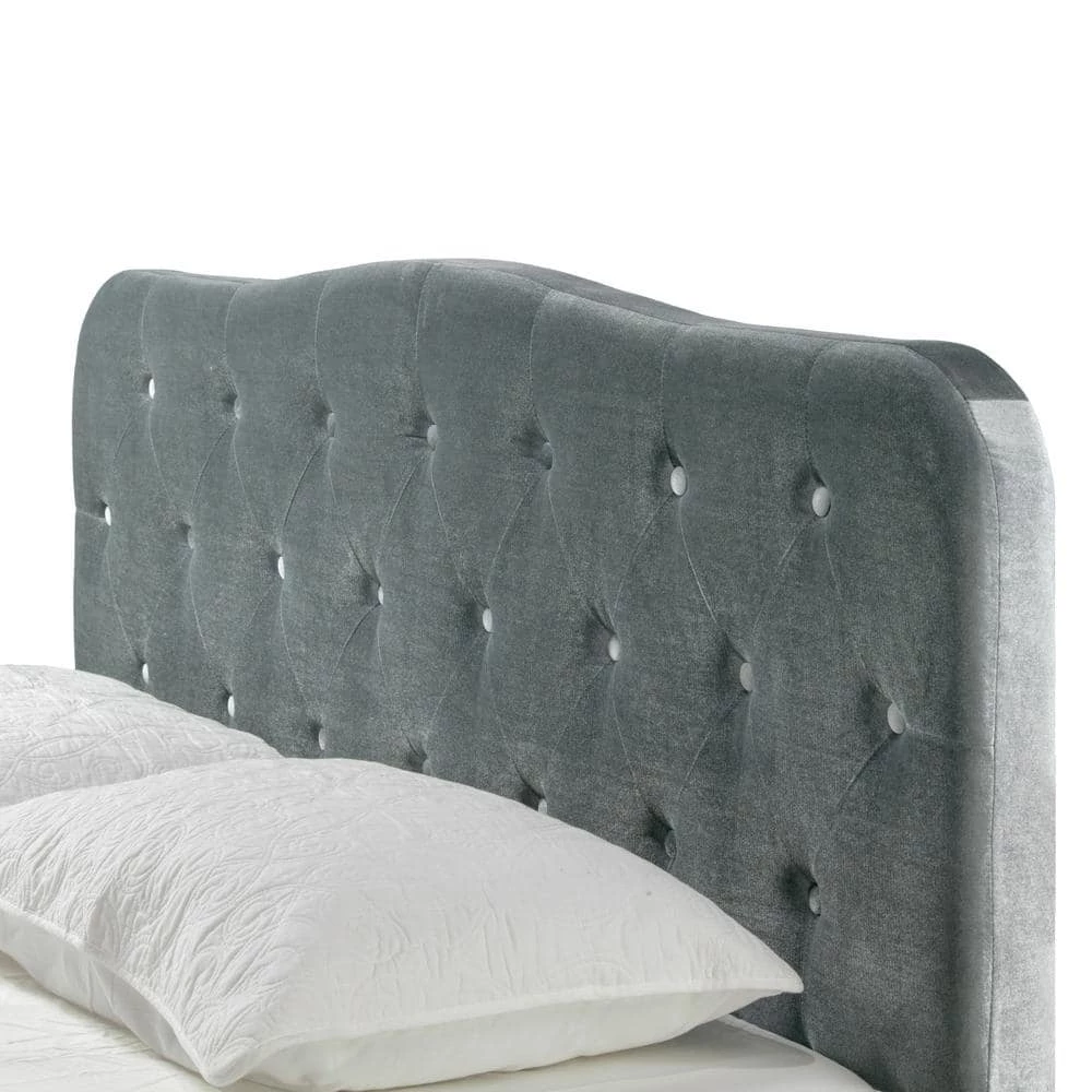 Artan Silver Grey Velvet Queen Bed with Button Tufting by Glamour Home 4 Artan Silver Grey Velvet Queen Bed with Button Tufting by Glamour Home - Image 4