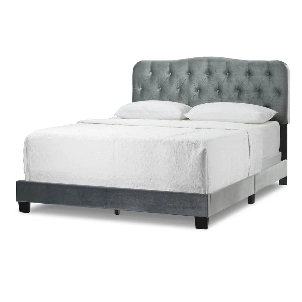 Artan Silver Grey Velvet Queen Bed with Button Tufting by Glamour Home 1 Artan Silver Grey Velvet Queen Bed with Button Tufting by Glamour Home