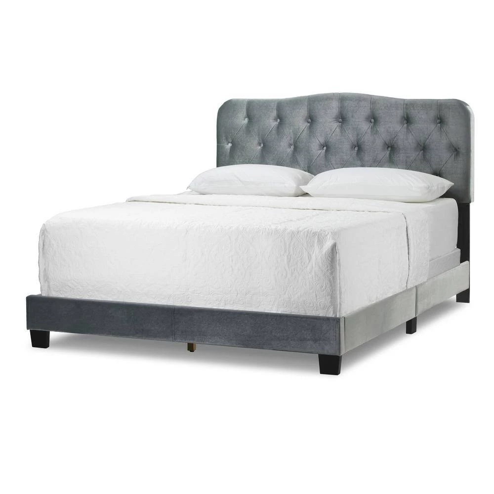 Artan Silver Grey Velvet Queen Bed with Button Tufting by Glamour Home 2 Artan Silver Grey Velvet Queen Bed with Button Tufting by Glamour Home - Image 2