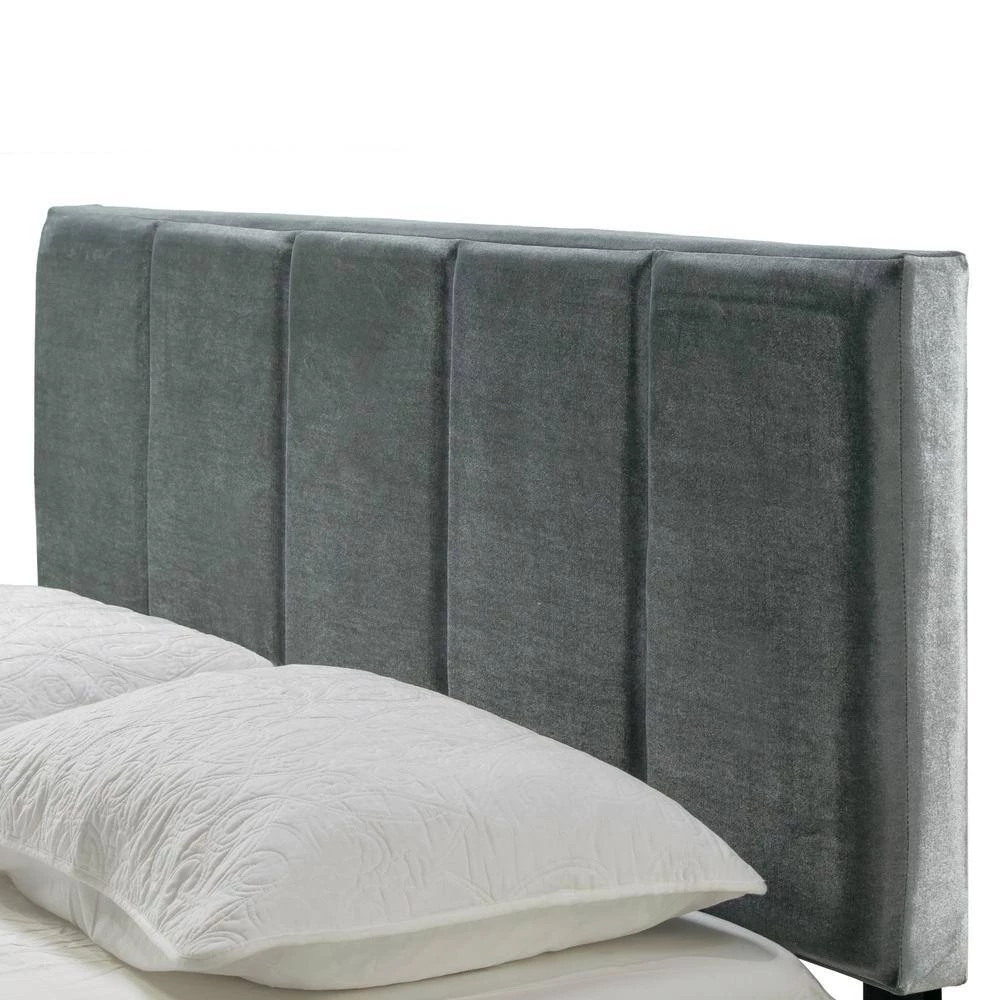 Arty Silver Grey Velvet Queen Bed with Line Stitch Tufting by Glamour Home 3 Arty Silver Grey Velvet Queen Bed with Line Stitch Tufting by Glamour Home - Image 3