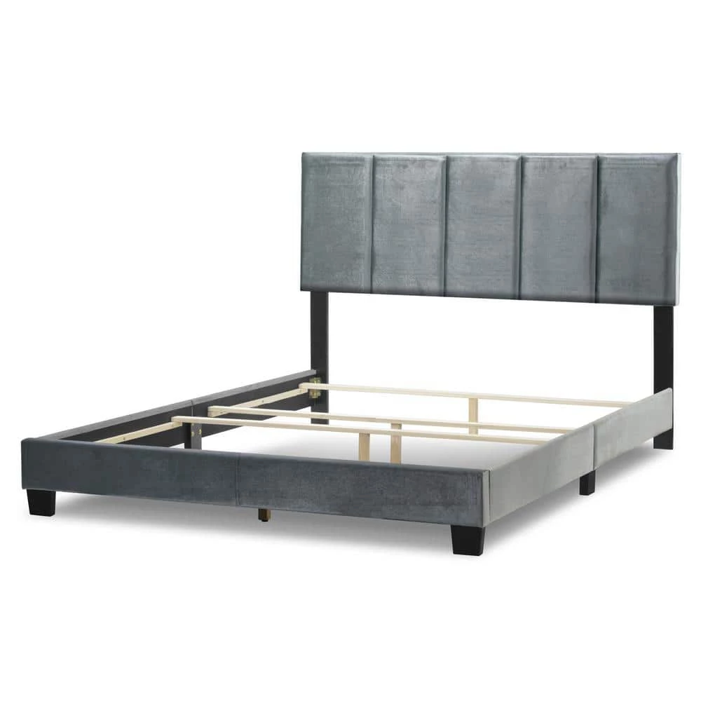 Arty Silver Grey Velvet Queen Bed with Line Stitch Tufting by Glamour Home 1 Arty Silver Grey Velvet Queen Bed with Line Stitch Tufting by Glamour Home