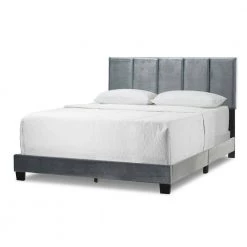 Arty Silver Grey Velvet Queen Bed with Line Stitch Tufting by Glamour Home 8 Arty Silver Grey Velvet Queen Bed with Line Stitch Tufting by Glamour Home -Kahomvis Sales Store silver grey glamour home panel beds ghub 1389 76 1000