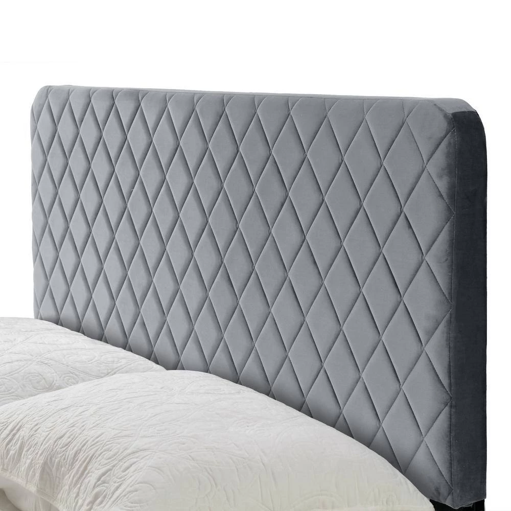 Aurum Silver Grey Velvety Fabric Queen Bed with Decorative Stitching by Glamour Home 5 Aurum Silver Grey Velvety Fabric Queen Bed with Decorative Stitching by Glamour Home - Image 5