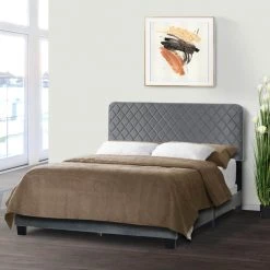 Aurum Silver Grey Velvety Fabric Queen Bed with Decorative Stitching by Glamour Home 12 Aurum Silver Grey Velvety Fabric Queen Bed with Decorative Stitching by Glamour Home -Kahomvis Sales Store silver grey glamour home panel beds ghub 1523 44 1000