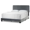 Aurum Silver Grey Velvety Fabric Queen Bed with Decorative Stitching by Glamour Home