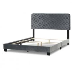 Aurum Silver Grey Velvety Fabric Queen Bed with Decorative Stitching by Glamour Home 9 Aurum Silver Grey Velvety Fabric Queen Bed with Decorative Stitching by Glamour Home -Kahomvis Sales Store silver grey glamour home panel beds ghub 1523 c3 1000
