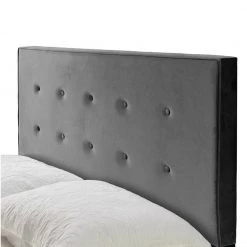 Auryon Silver Grey Velvety Fabric Queen Bed with Button Tufting by Glamour Home -Kahomvis Sales Store silver grey glamour home panel beds ghub 1526 1f 1000