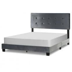 Auryon Silver Grey Velvety Fabric Queen Bed with Button Tufting by Glamour Home -Kahomvis Sales Store silver grey glamour home panel beds ghub 1526 4f 1000