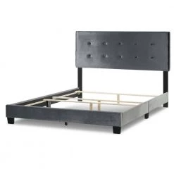 Auryon Silver Grey Velvety Fabric Queen Bed with Button Tufting by Glamour Home -Kahomvis Sales Store silver grey glamour home panel beds ghub 1526 c3 1000