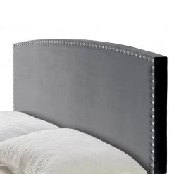 Ausca Silver Grey Velvety Fabric Queen Bed with Nail Head Trim by Glamour Home -Kahomvis Sales Store silver grey glamour home panel beds ghub 1529 1f 1000