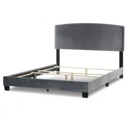 Ausca Silver Grey Velvety Fabric Queen Bed with Nail Head Trim by Glamour Home -Kahomvis Sales Store silver grey glamour home panel beds ghub 1529 c3 1000