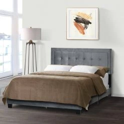 Austin Silver Grey Velvety Fabric Queen Bed with Button Tufting and Stitching by Glamour Home -Kahomvis Sales Store silver grey glamour home panel beds ghub 1532 31 1000