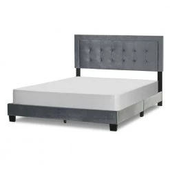Austin Silver Grey Velvety Fabric Queen Bed with Button Tufting and Stitching by Glamour Home -Kahomvis Sales Store silver grey glamour home panel beds ghub 1532 4f 1000