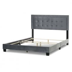 Austin Silver Grey Velvety Fabric Queen Bed with Button Tufting and Stitching by Glamour Home -Kahomvis Sales Store silver grey glamour home panel beds ghub 1532 c3 1000
